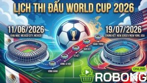 Lịch thi đấu World Cup 2026 với mốc thời gian khai mạc 11 tháng 6 và bế mạc 19 tháng 7 năm 2026.
